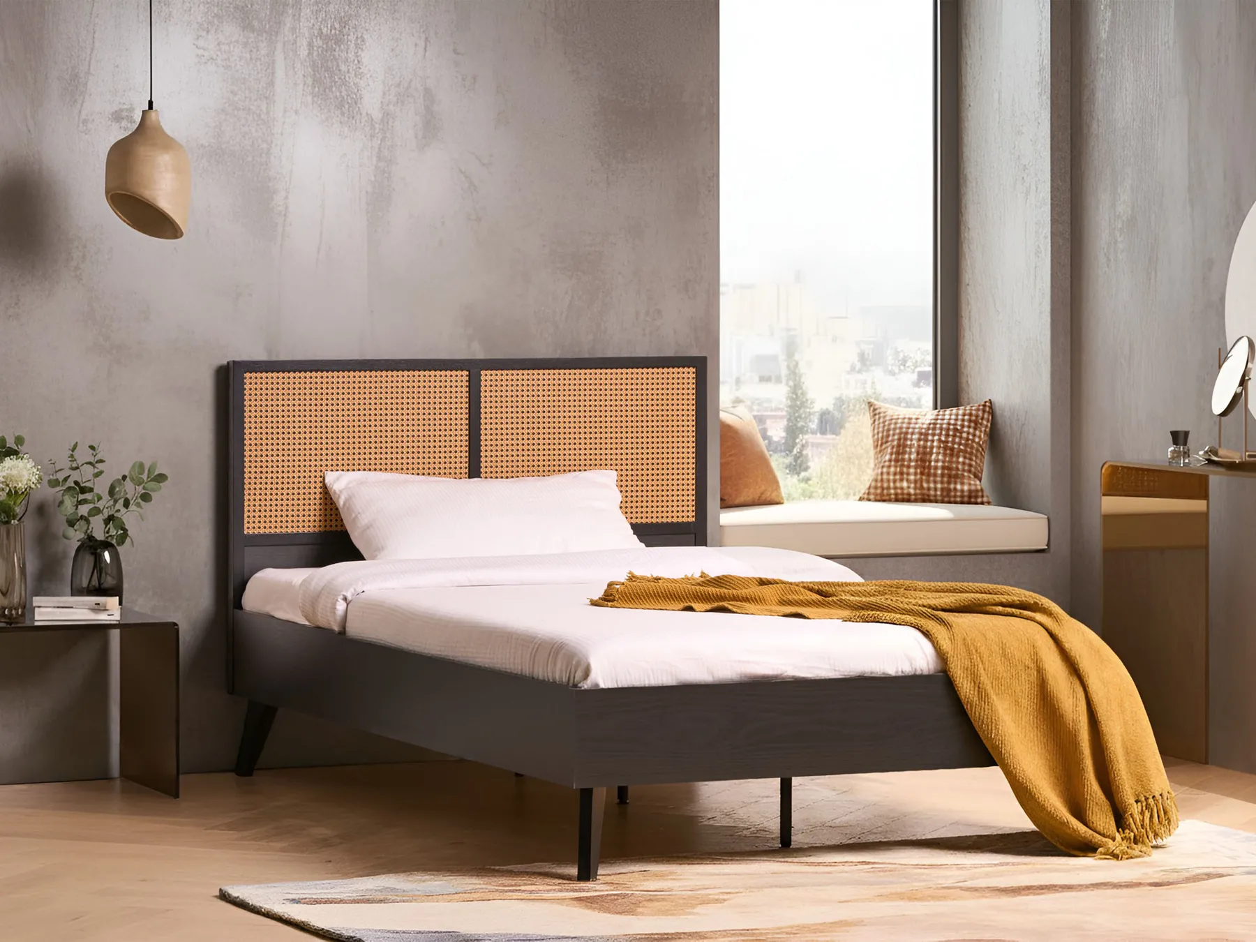 Bett mit Lattenrost Polyrattan MONPAZIER 120 x 200 cm Schwarz_1037761