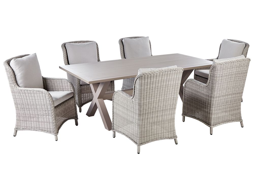 Garden Dining Set 6 Seater CASCAIS with Cushions PE Rattan Beige