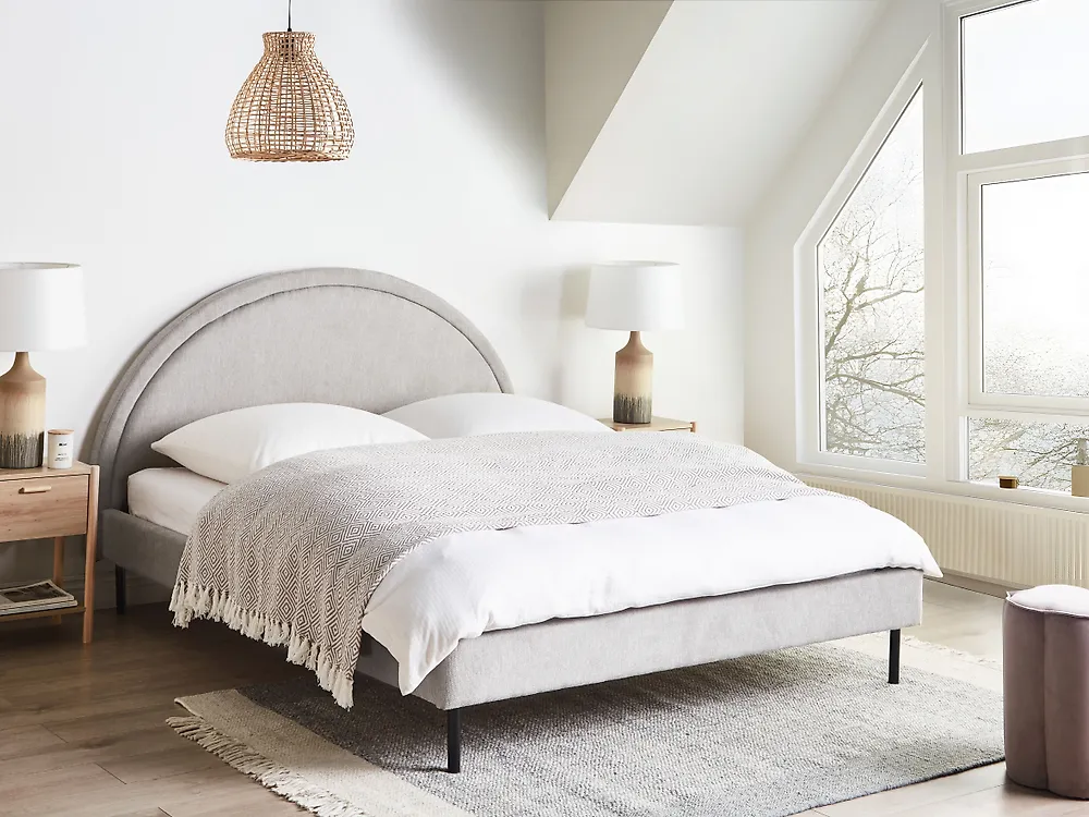 Bett mit Lattenrost Stoff MARGUT 160 x 200 cm Hellgrau_1184574