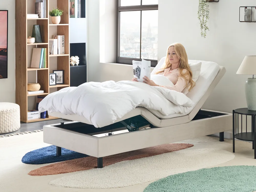 Verstellbares Bett ohne Kopfteil Stoff DUKE II 90 x 200 cm Hellbeige_952181