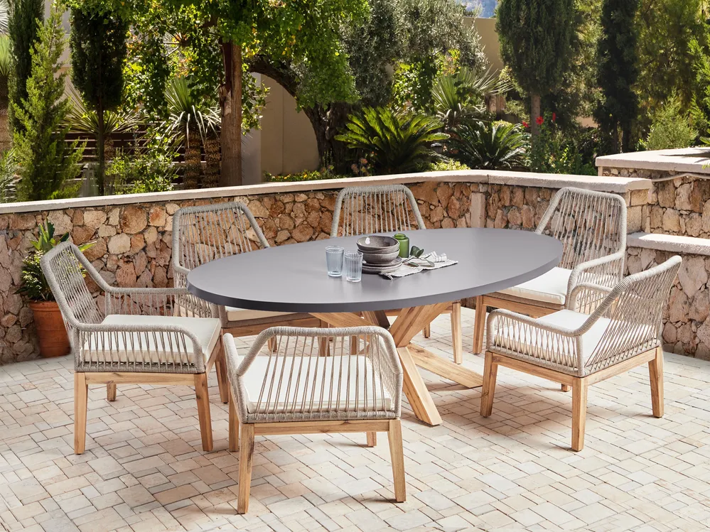 Gartenmöbel Set 6-Sitzer ORISTANO inkl. Kissen Beton Beige