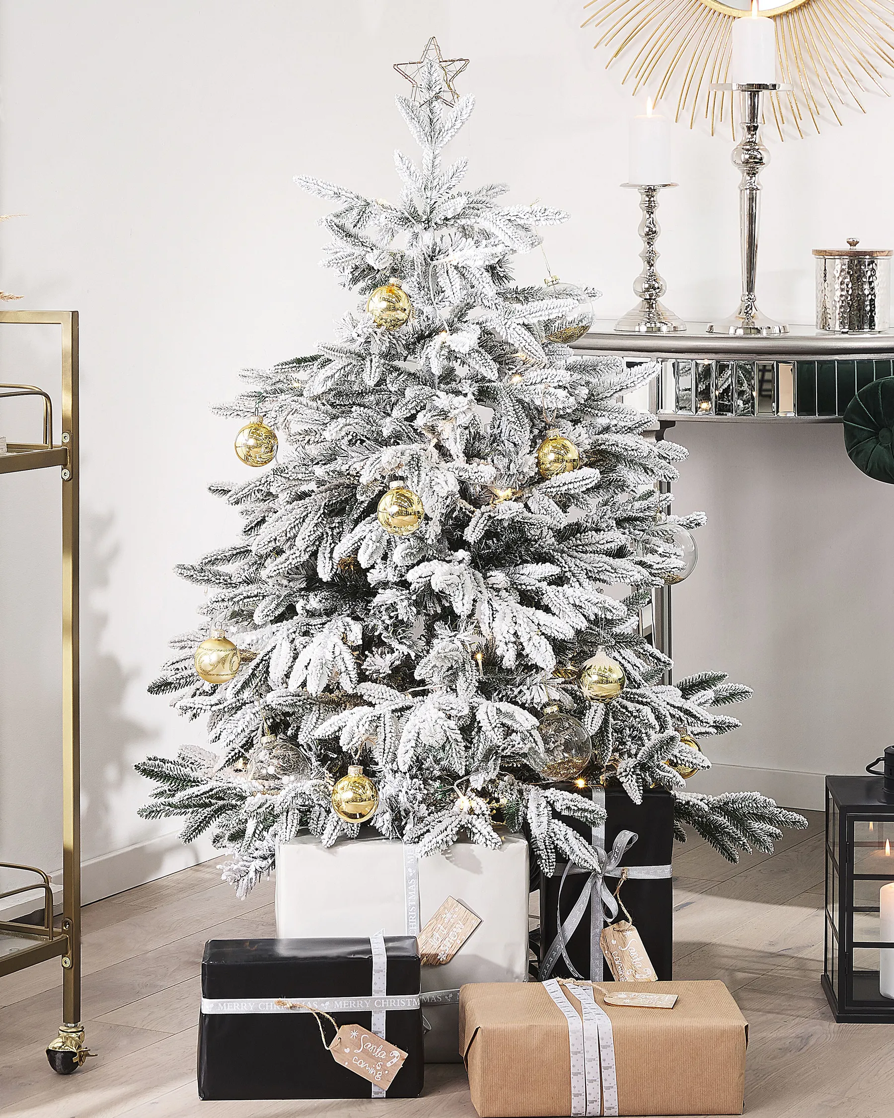 Künstlicher Weihnachtsbaum mit Schnee BASSIE 120 cm Weiß_783321