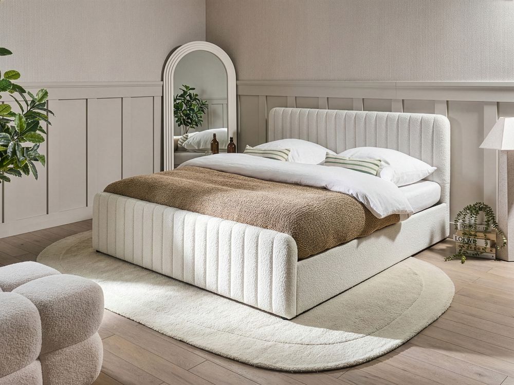Ottoman Bed LUNAN Boucle White 180 x 200 cm (EU Super King)