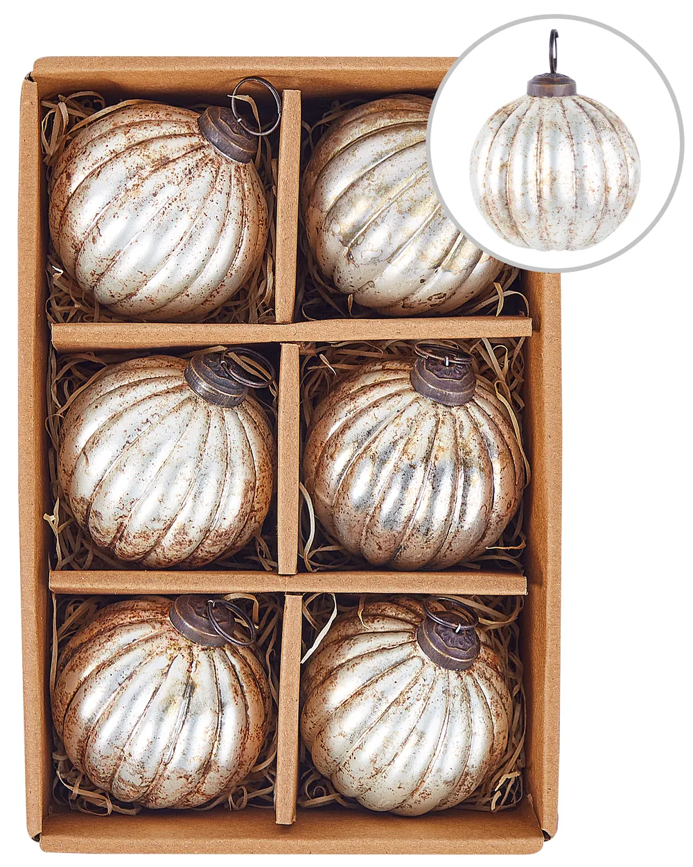 Weihnachtskugel 6er Set IVOIRE Glas Silber
