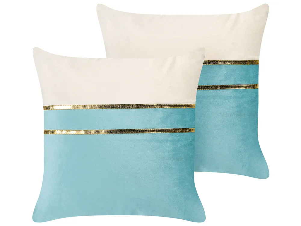 Dekokissen 2er Set ALLIUM 45 x 45 cm Samtstoff Blau Streifenmuster