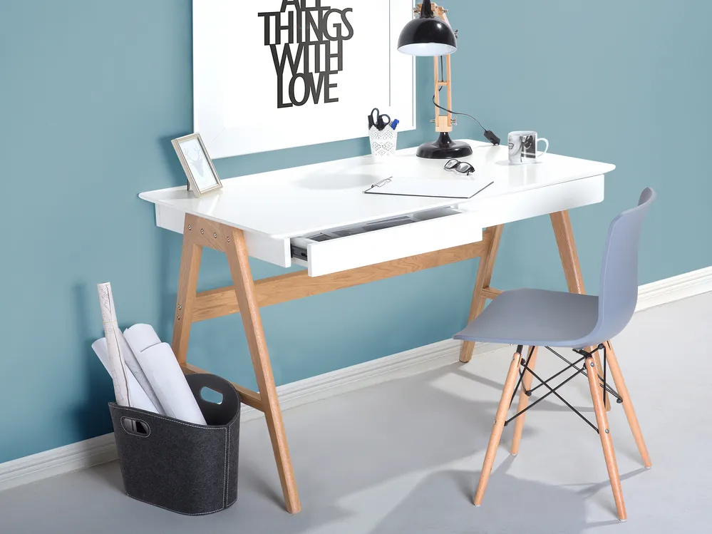 Home Office Desk SHESLAY White 120 cm 70 cm with Storage