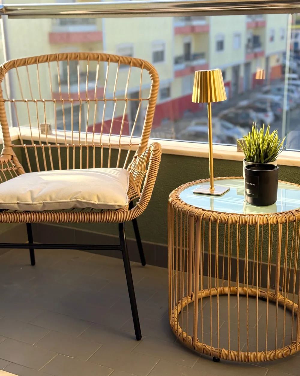 Bistro Set with Cushions LABICO PE Rattan Light Brown_1063139