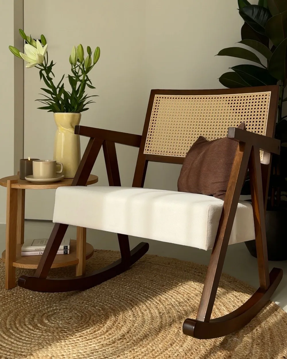 Schaukelsessel RYA Holz Braun / Hellbeige_1154606