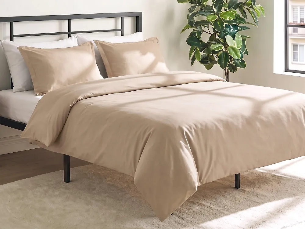 Bettwäsche-Set PARKROSE 150 x 200 cm Baumwollsatin Beige