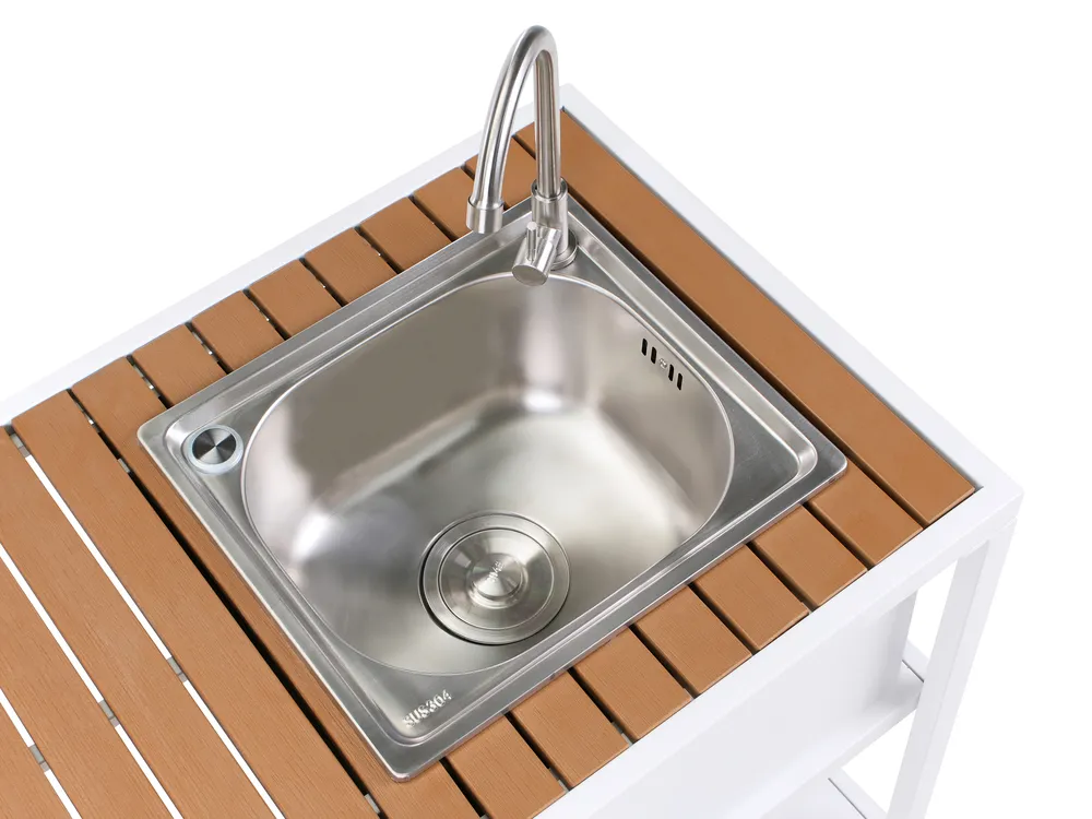 Outdoor-Küche mit Spüle AVETRANA Braun / Weiß Metall_987553