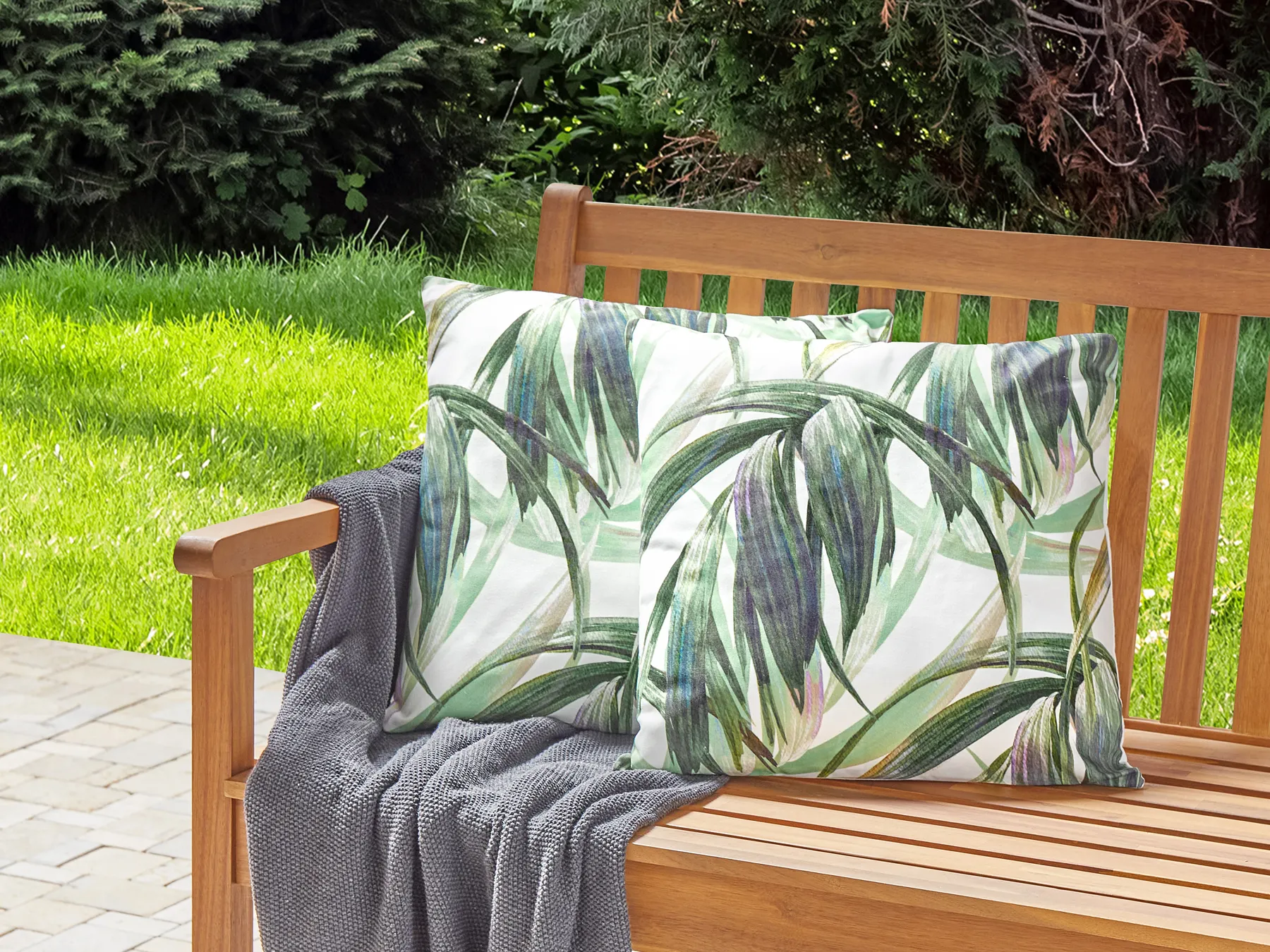 Gartenkissen 2er Set CALDERINA Pflanzenmuster 45 x 45 cm Grün_882340
