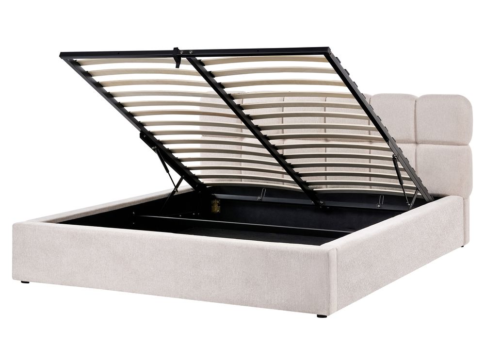 Ottoman Bed BASTON Fabric Light Beige 160 x 200 cm (EU King Size)