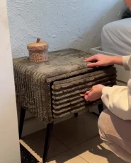 Modulsofa 2-Sitzer HELLNAR mit Ottomane Stoff Hellbraun_1169373