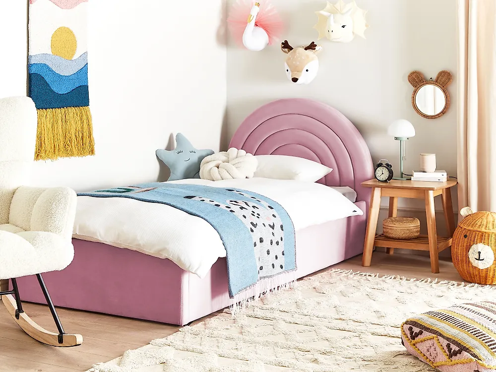 Kinderbett mit Stauraum ANET Samtstoff Rosa 90 x 200 cm