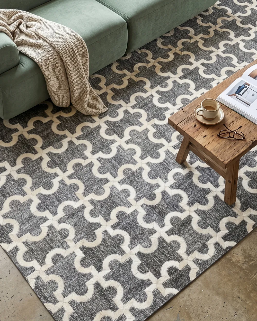 Teppich Kuhfell grau / beige Patchwork verschiedene Größen YEDISU