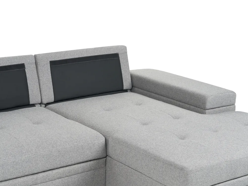 Eckschlafsofa 3-Sitzer HRISEY mit Stauraum Kunstleinen Grau linksseitig_956026