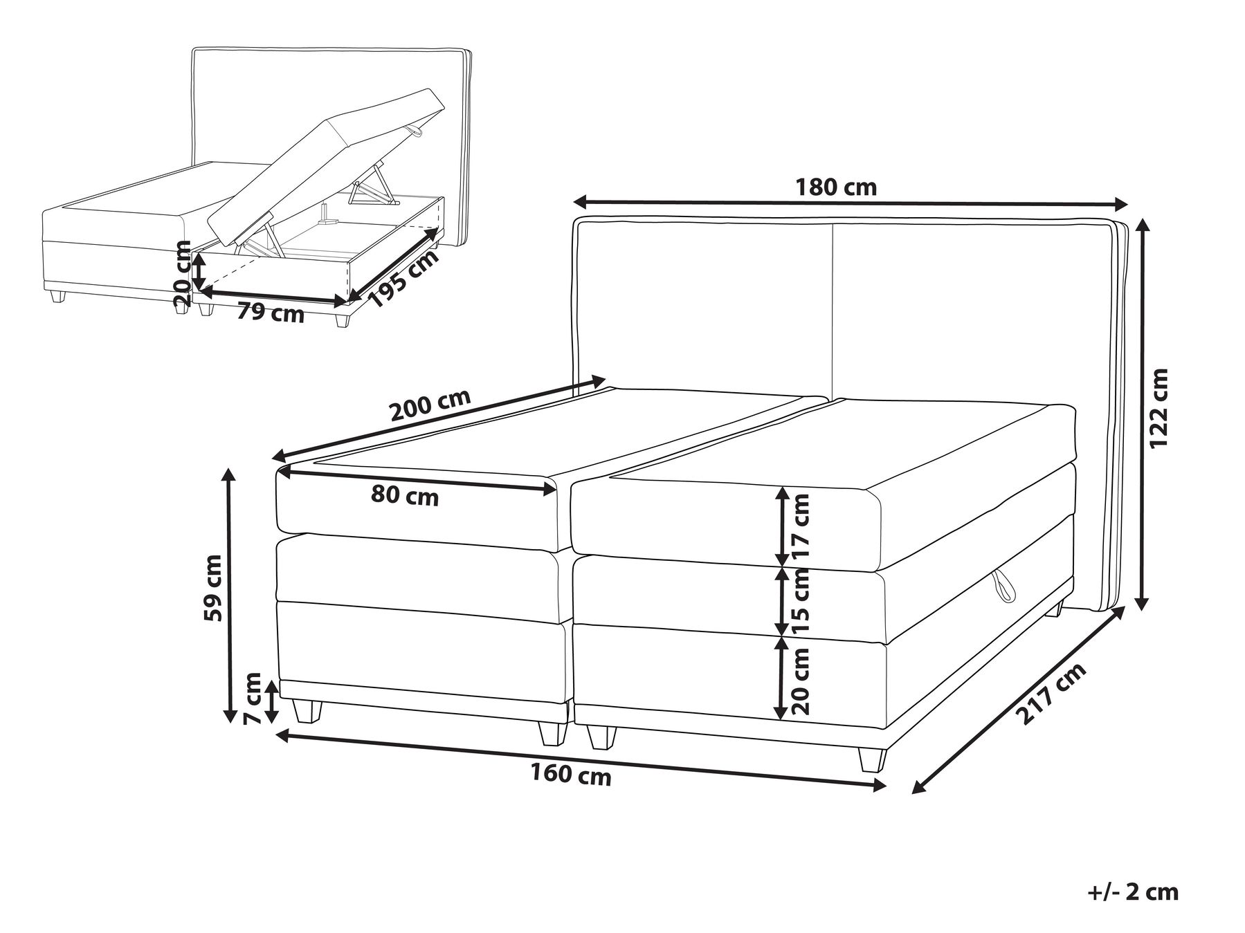 Boxspringbett mit Stauraum DYNASTY Stoff Taupe 160 x 200 cm_953964