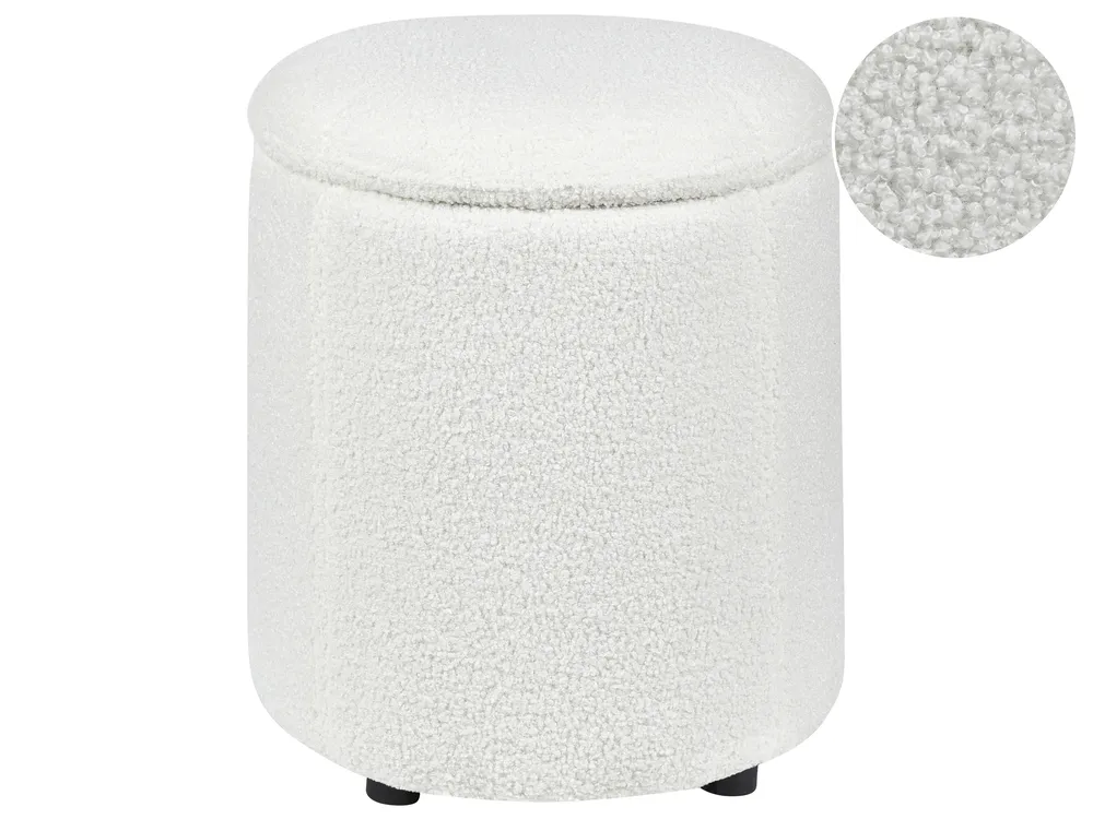 Pouf mit Stauraum MARYLAND Bouclé Cremeweiß