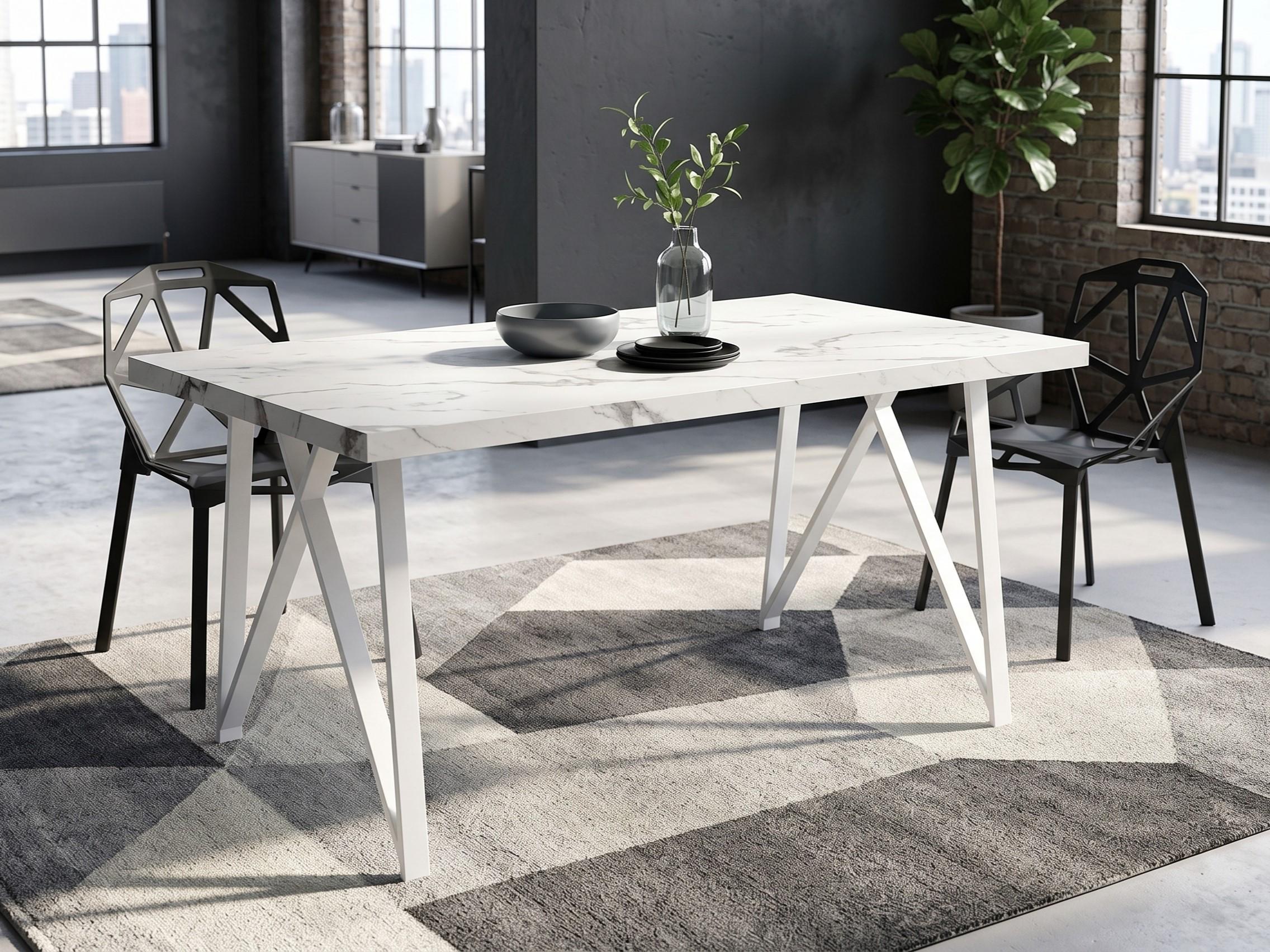 Dining Table GRIEGER White Marble 160 cm 90 cm