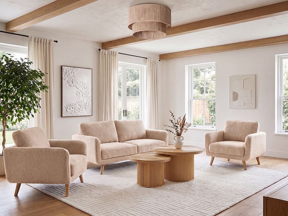 Living Room Set 4 Seater KILJA Boucle Beige