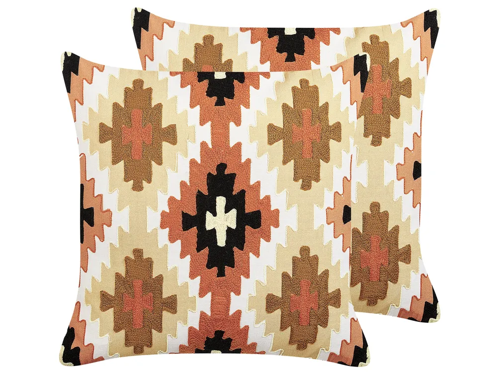 Dekokissen 2er Set SERAMPORE 50 x 50 cm Baumwolle Bunt Geometrisches Muster