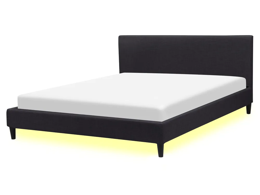 Bett mit LED Stoff FITOU 160 x 200 cm Schwarz