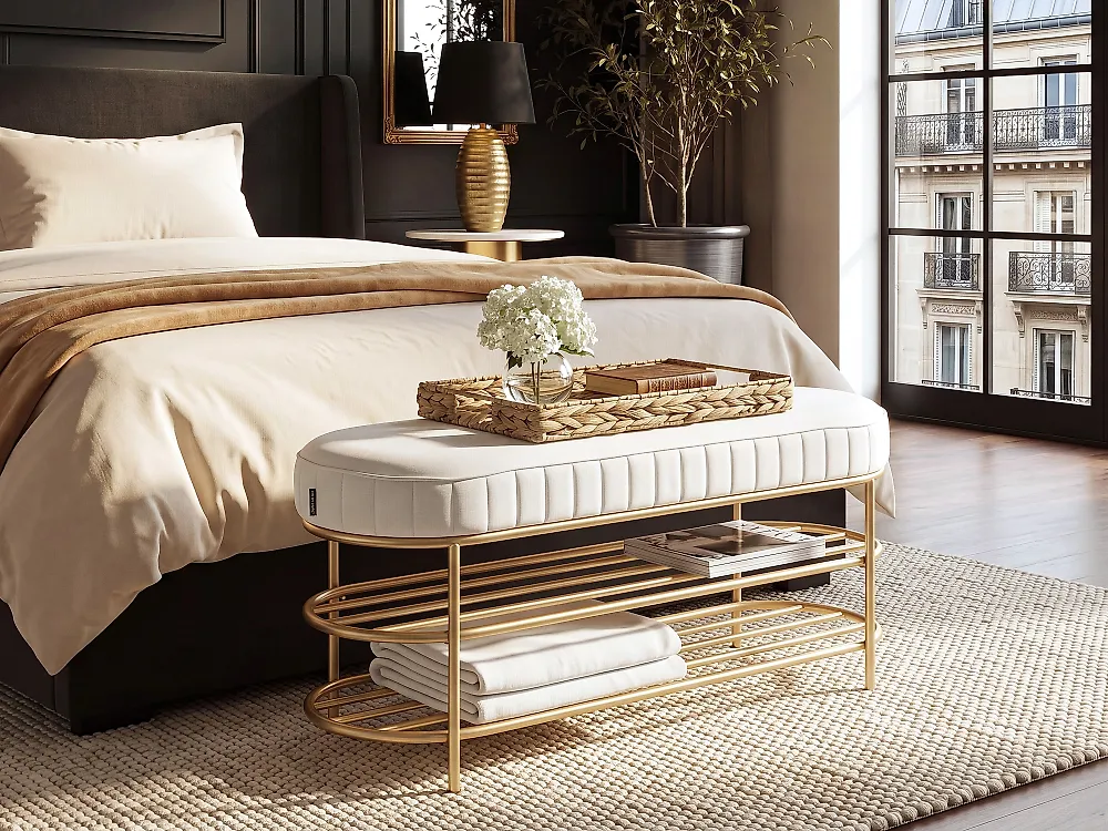 2 Tier Shoe Bench VERGENNES Velvet Beige