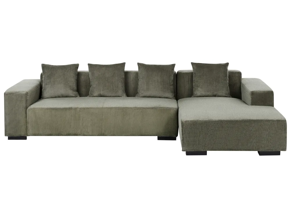 Ecksofa 4-Sitzer LUNGO mit Ottomane Cord Grün linksseitig_962283