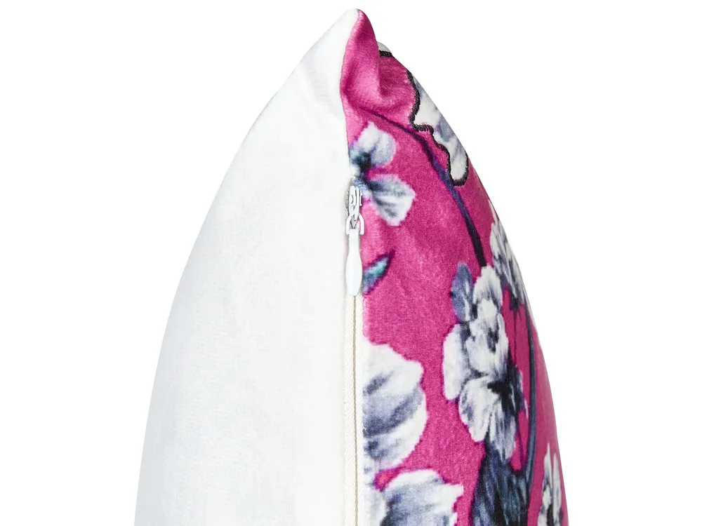 Set of 2 Decorative Cushions KOELERIA 45 x 45 cm Velvet Fuchsia Pink Floral Pattern_914092