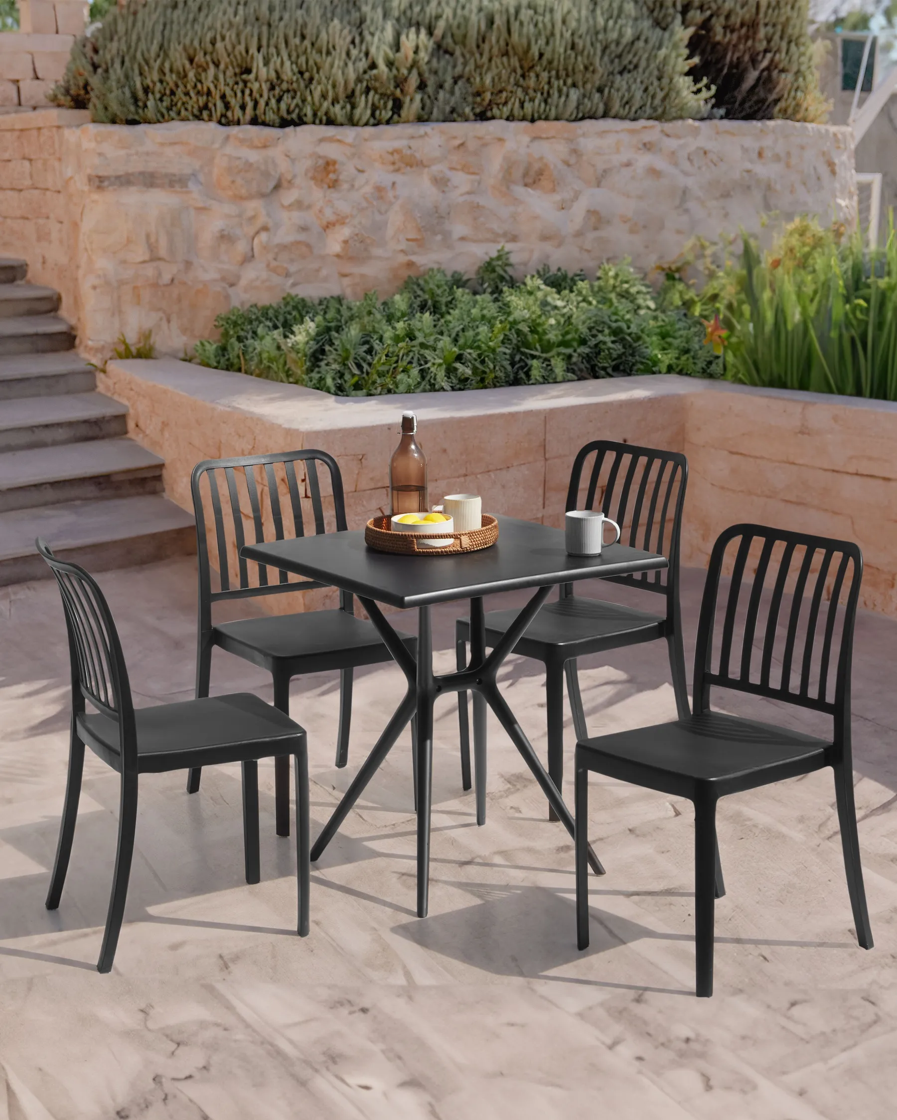 Gartenstuhl 4er Set SERSALE Kunststoff Schwarz_984919
