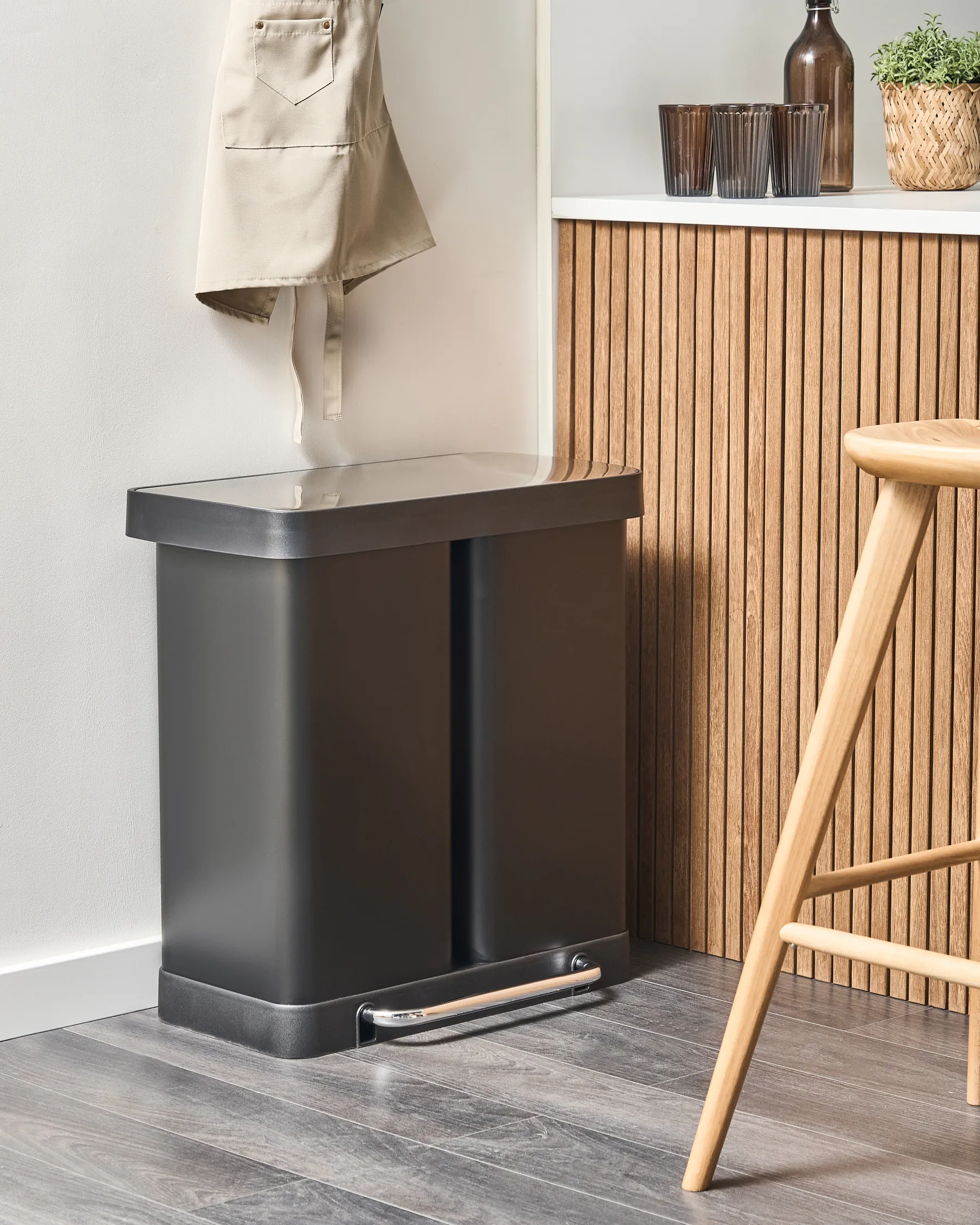 Double Pedal Waste Bin 60 L ECOSORT Metal Black_992819