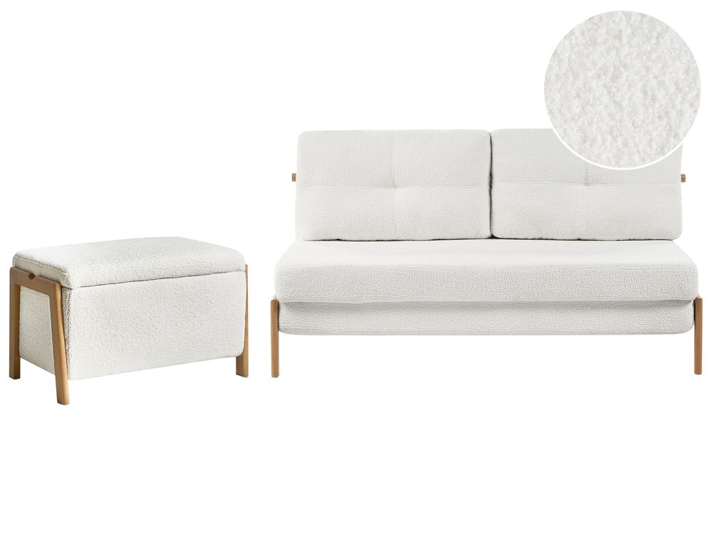 Living Room Set 3 Seater EDLAND with Bench Boucle White