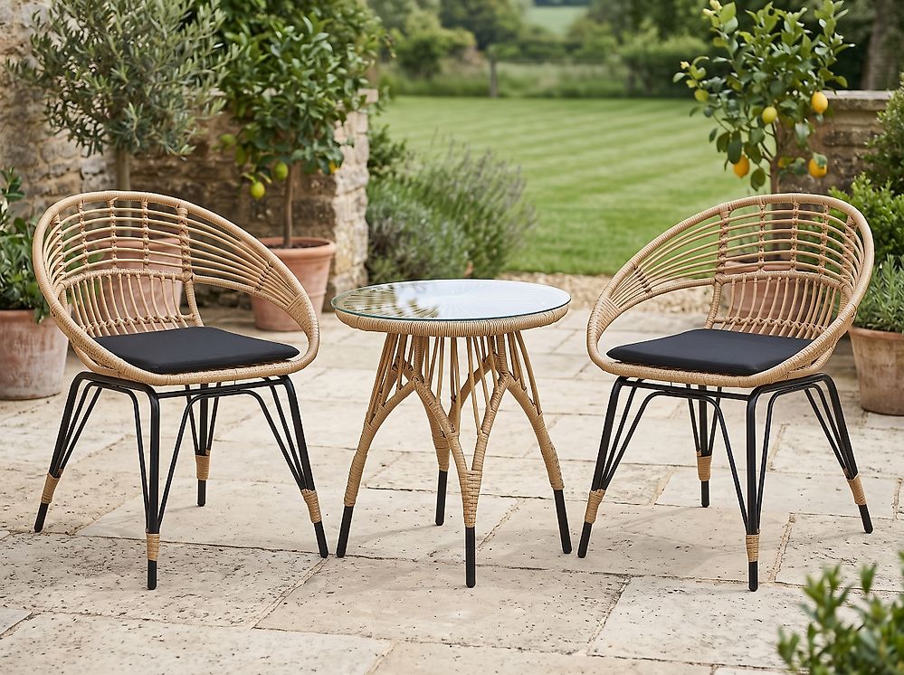 Bistro Set inkl. Kissen PELLARO Polyrattan Schwarz