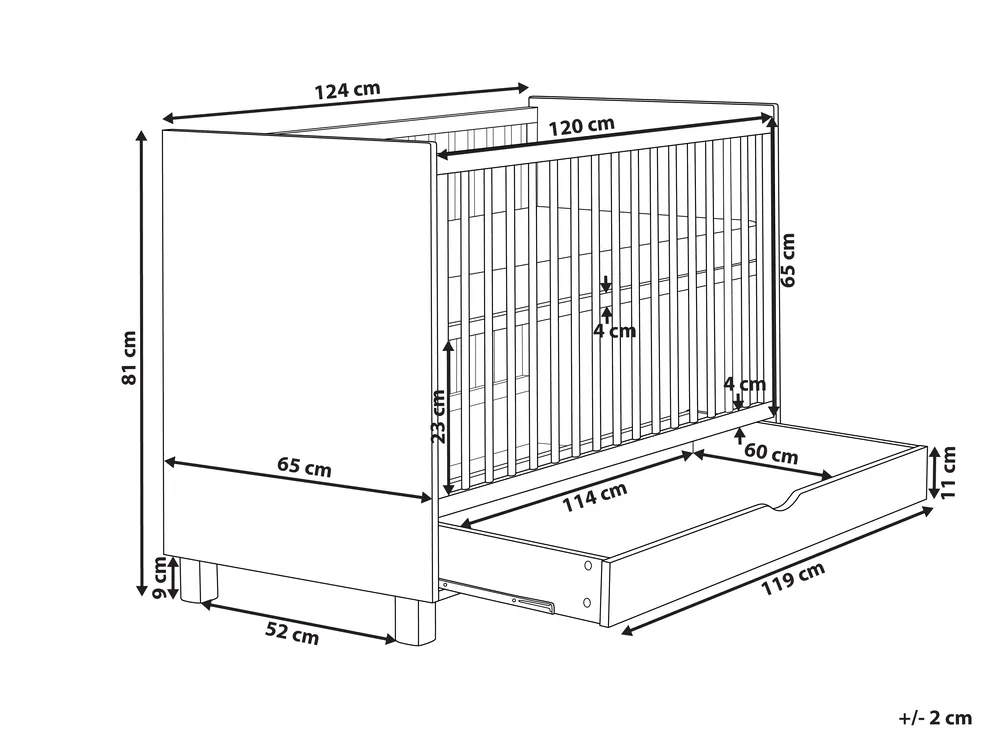 Babybett mit Schublade GUNNAR 60 x 120 cm Weiß_1006812