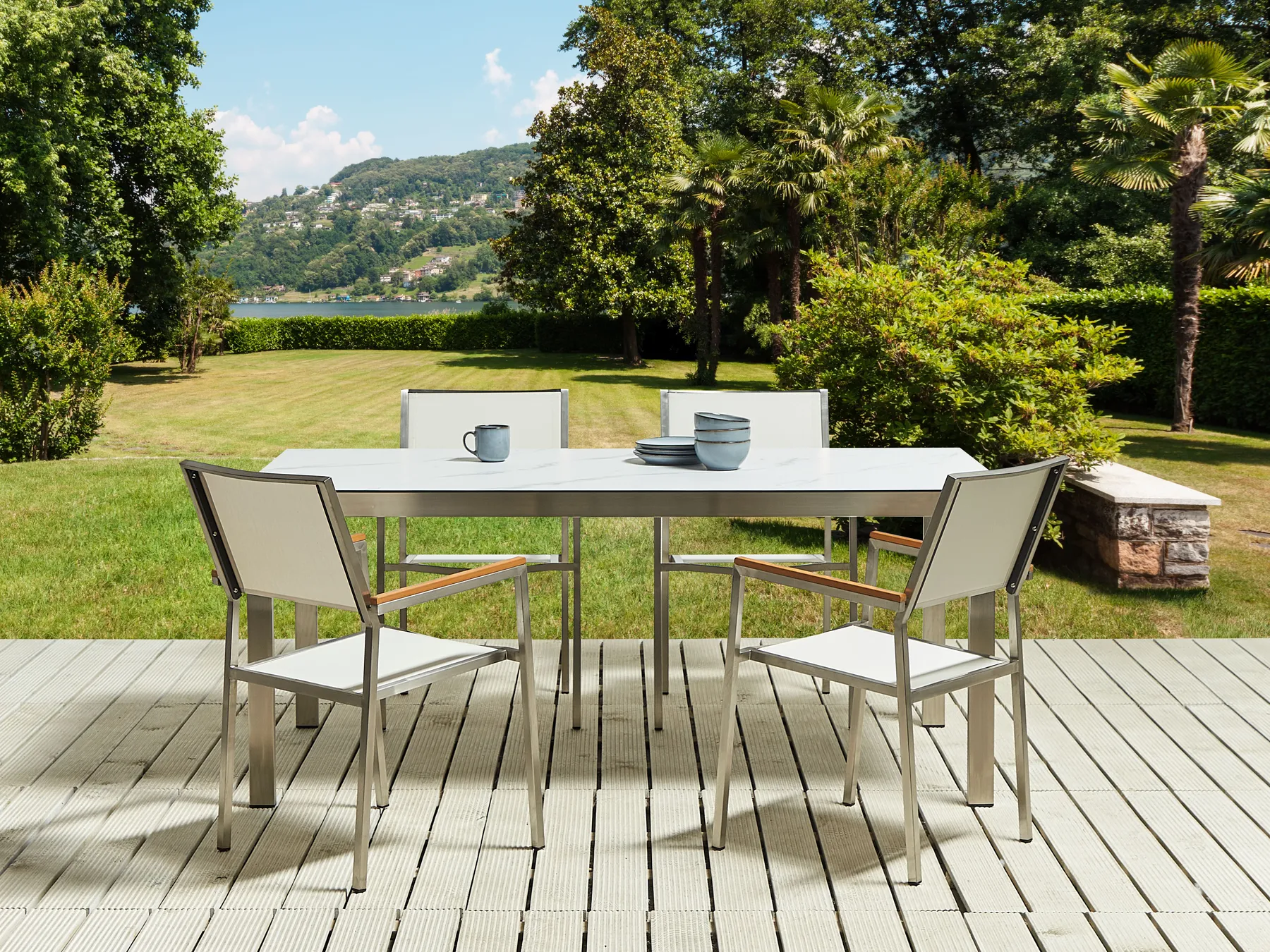Gartenmöbel Set 4-Sitzer COSOLETO/GROSSETO Sicherheitsglas Marmor Optik Weißer Marmor_881709