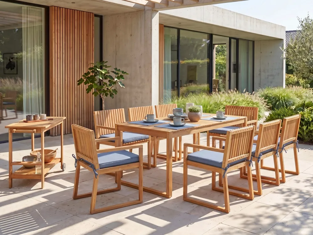 Gartenmöbel Set 8-Sitzer SASSARI II inkl. Kissen zertifiziertes Akazienholz Blau