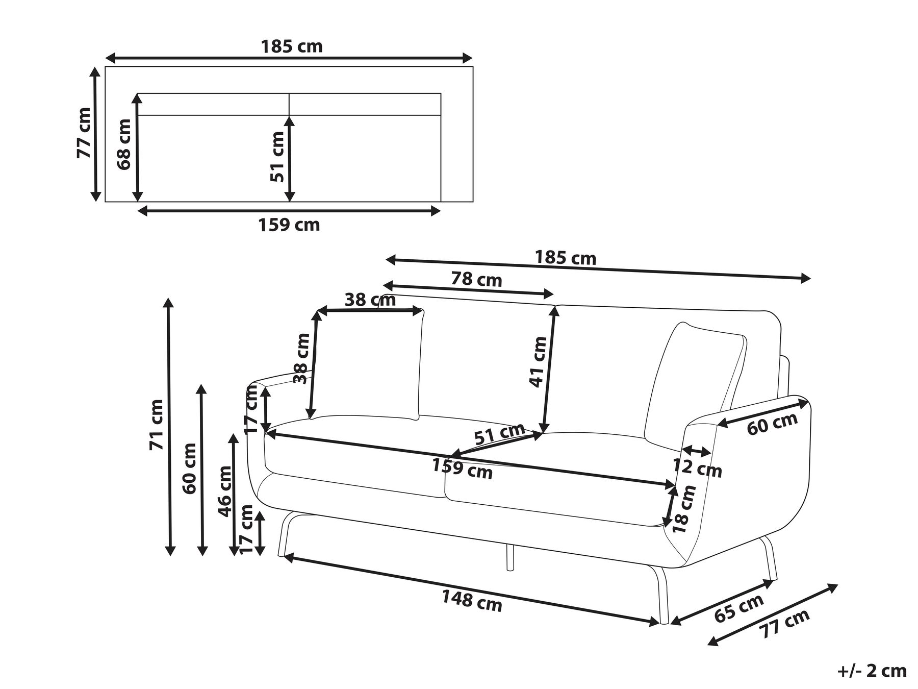 Sofa 3-Sitzer VESALA Stoff Cremeweiß_950735