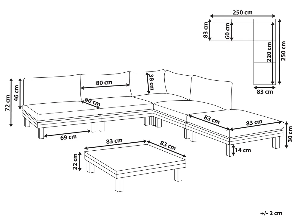 Garten Ecksofa mit Tisch 5-Sitzer FRAZZANO zertifiziertes Akazienholz Cremeweiß_1028750