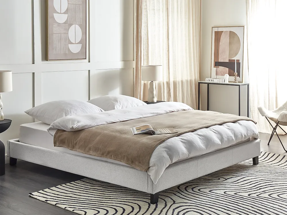 Bed without Headboard Fabric ROANNE 180 x 200 cm (EU Super King) Light Grey_1174128
