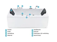 Hoek bubbelbad met LED VARADERO 183 x 90 cm Wit linkszijdig_787093