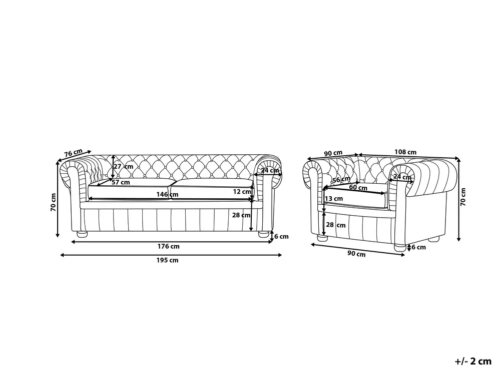 Living Room Set 4 Seater CHESTERFIELD Leather Brown_769478