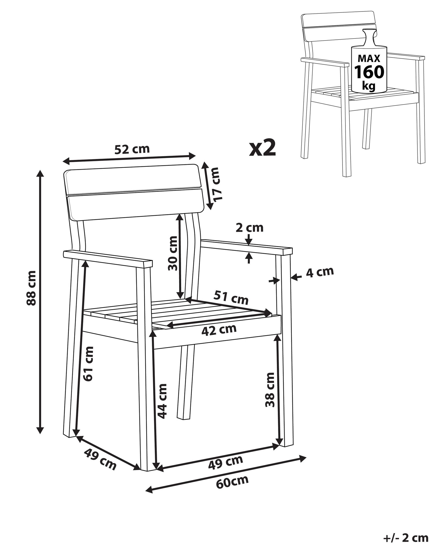 Gartenstuhl 2er Set FORNELLI Akazienholz Braun_823595