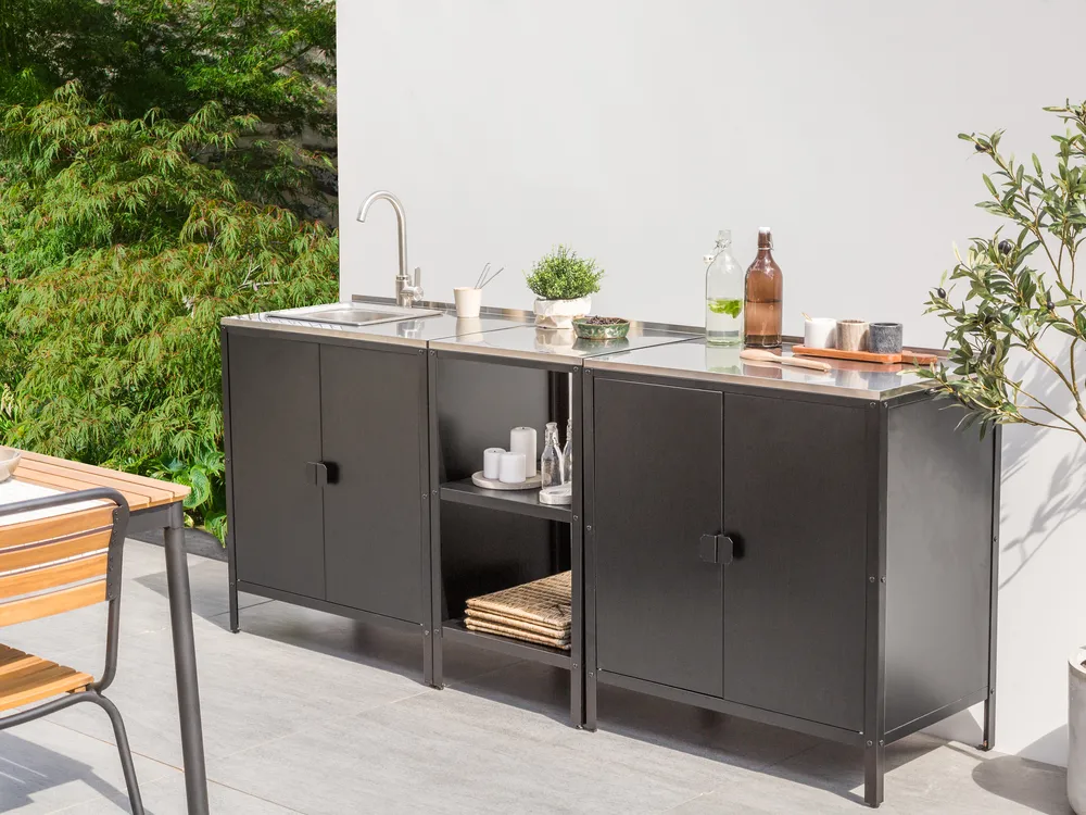 Outdoor-Küche 3er Set mit Spüle VILAMA Schwarz Metall