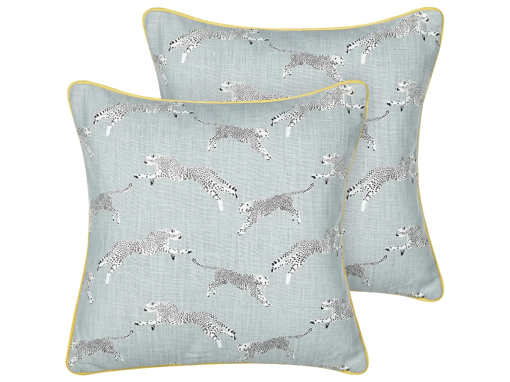 Dekokissen 2er Set ARALES 45 x 45 cm Baumwolle Hellgrau Tiermuster