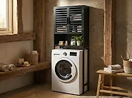 Waschmaschinen-/WC-Schrank OKARCHE 63 cm Bambus Schwarz_1176588