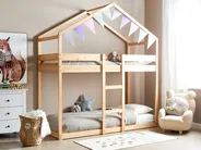 Hochbett Haus Kiefernholz LABATUT 90 x 200 cm Hellbraun_911496