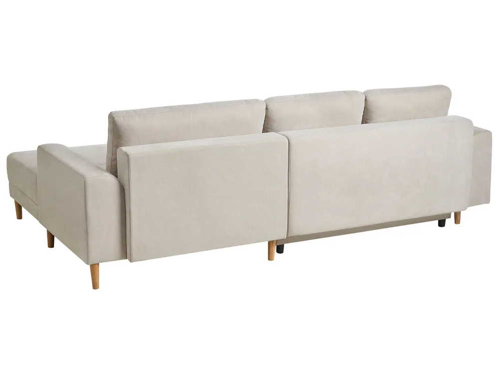 Eckschlafsofa 3-Sitzer NUBORG Chenillegewebe Hellbeige linksseitig_1017679