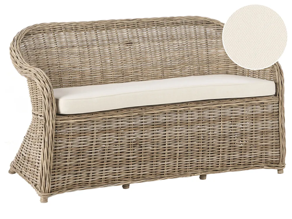 Gartenbank mit Auflage SUSUA 150 cm Rattan Naturfarben