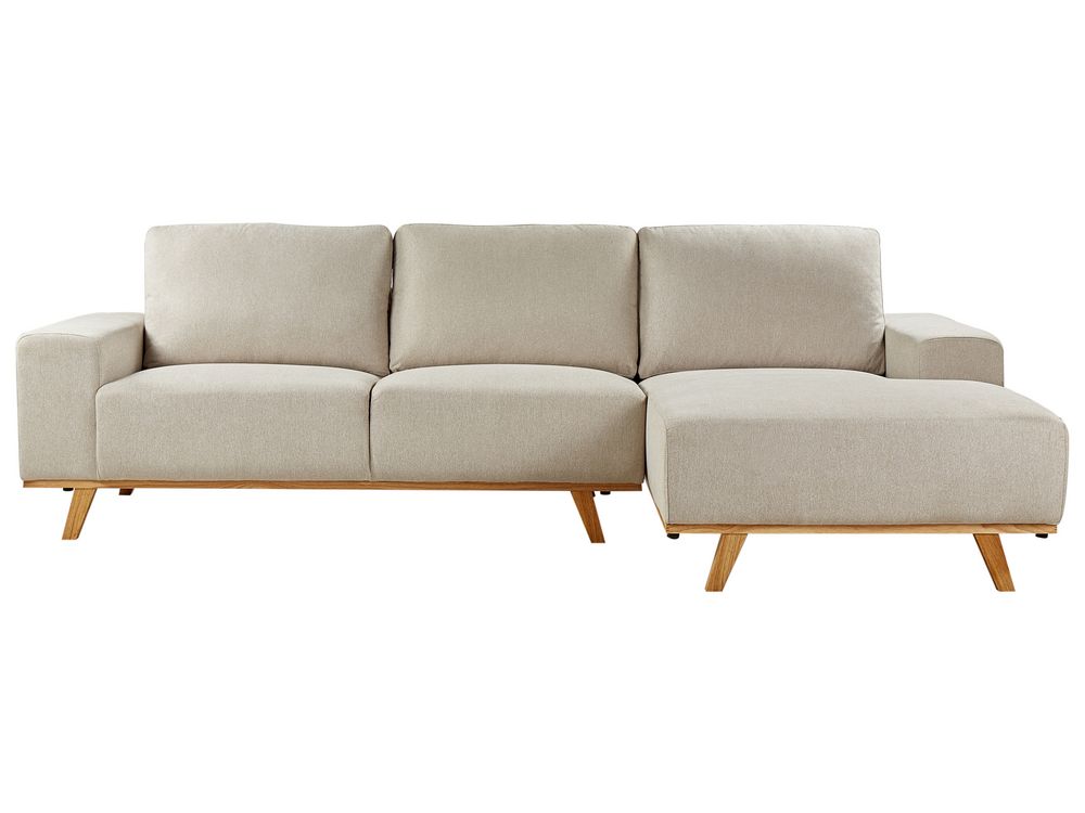 Corner Sofa 3 Seater NORA Fabric Light Beige Left Hand