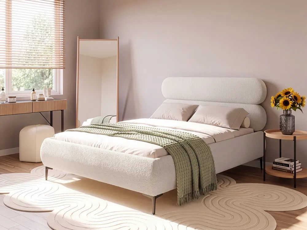 Bett mit Lattenrost Bouclé LESSAY 120 x 200 cm Cremeweiß_1125000